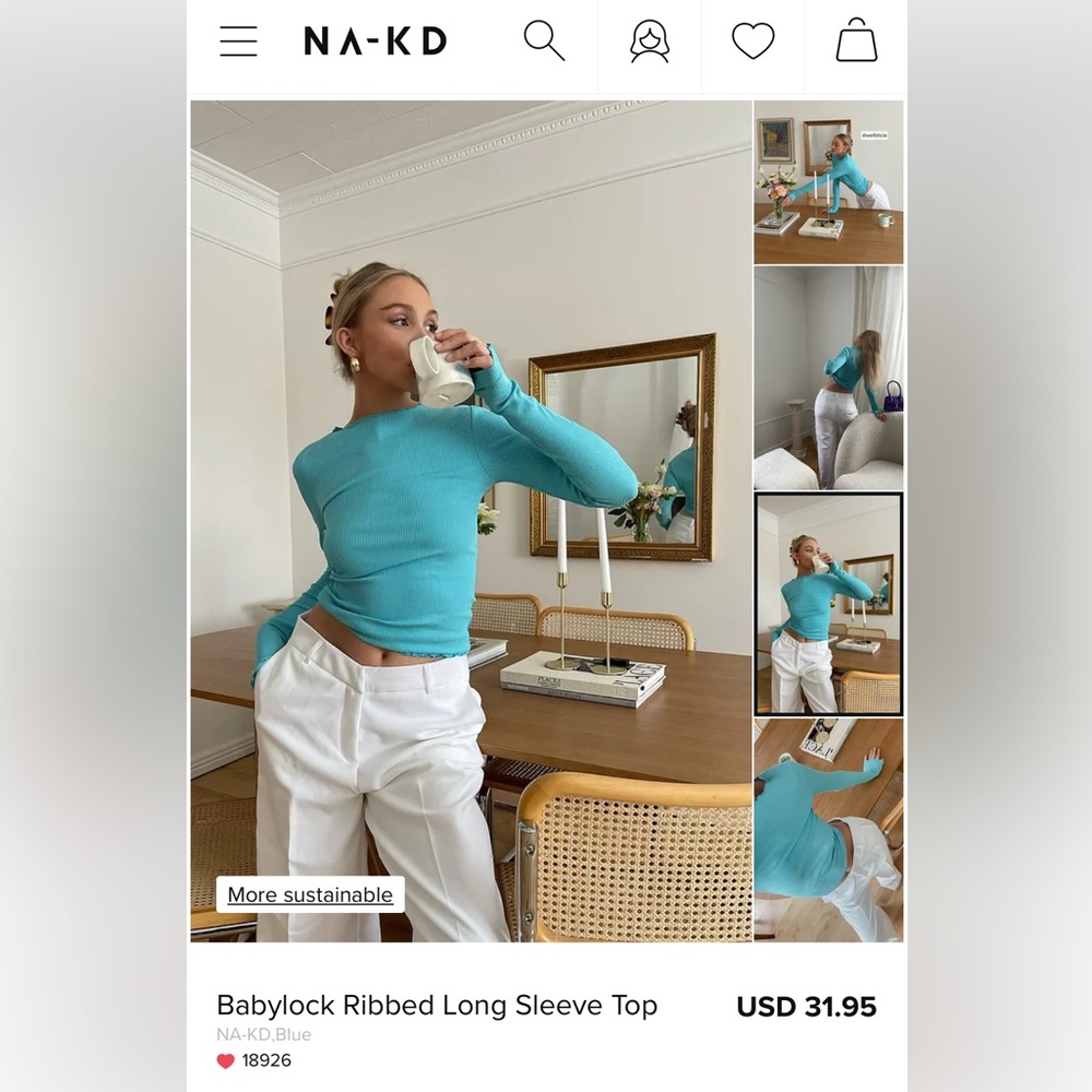 NA-KD Ribbed Longsleeve with Ruffled Hems